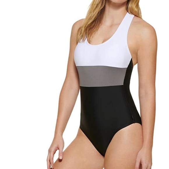 Calvin Klein Other - Calvin Klein women’s Colorblock One-piece UPF stretch Swimsuit Black size 10 NEW